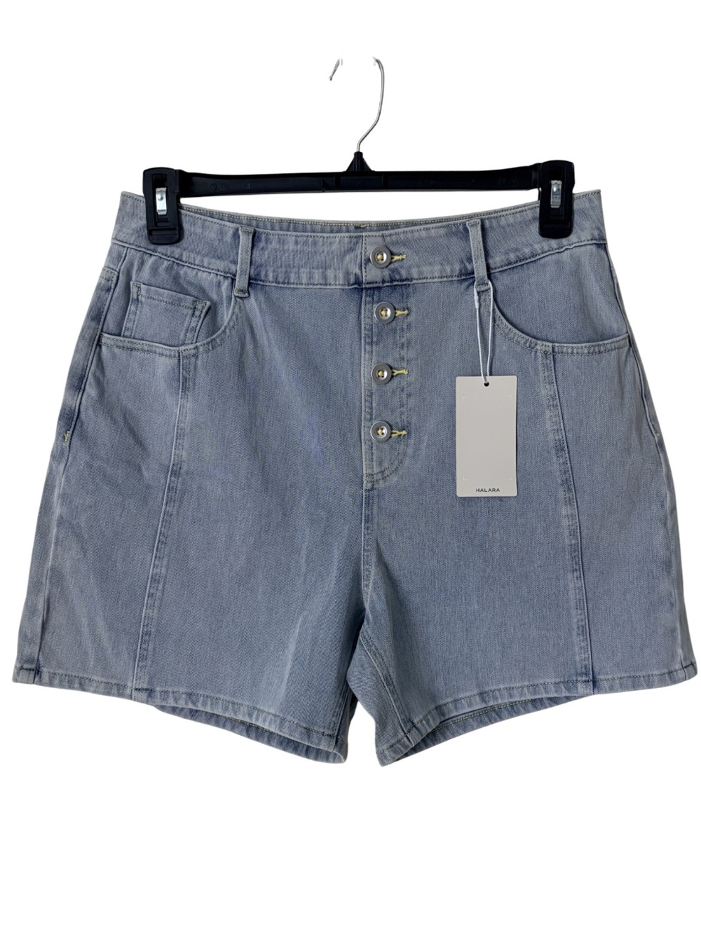 NWT Halara High Rise Light Blue Denim Button Fly Shorts, Large